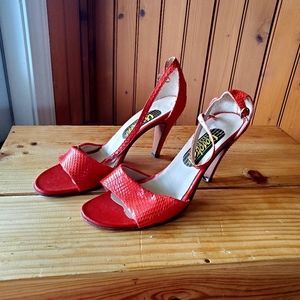 Vintage red crocodile skin high heel sandals